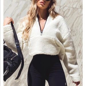 Livin' Cool Zip Front Teddy Sweater White Fox SM/M